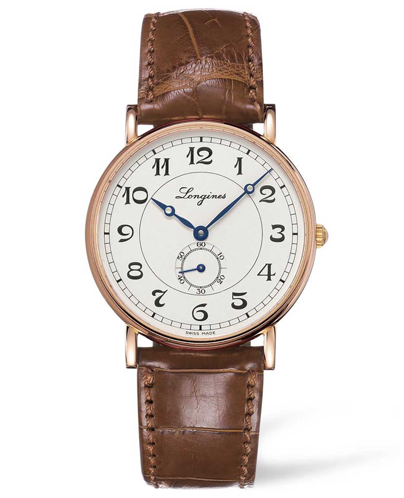 Longines Longines Heritage L4.785.8.73.2  L47858732 механические мужские часы белый циферблат, браслет кожаный — вид спереди